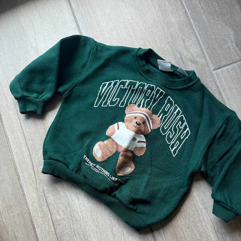Zara "Victory Rush" Teddy Bear Graphic Sweatshirt, Size 2 years - Picture 2 of 5